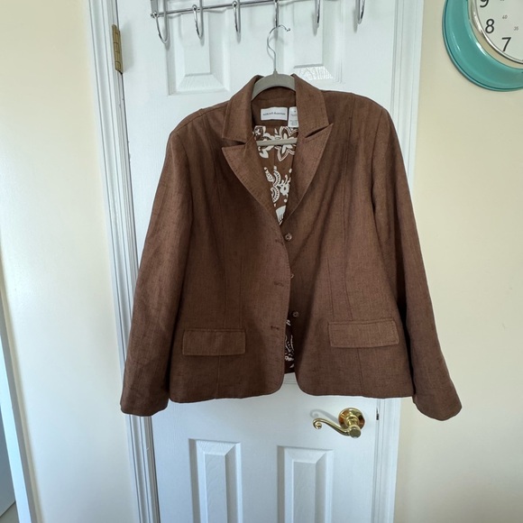Alfred Dunner Brown Textured Blazer with Floral Print - Picture 1 of 5
